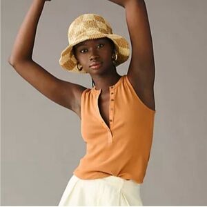 Pilcro Women’s Sleeveless Henley Tank in Rust Orange